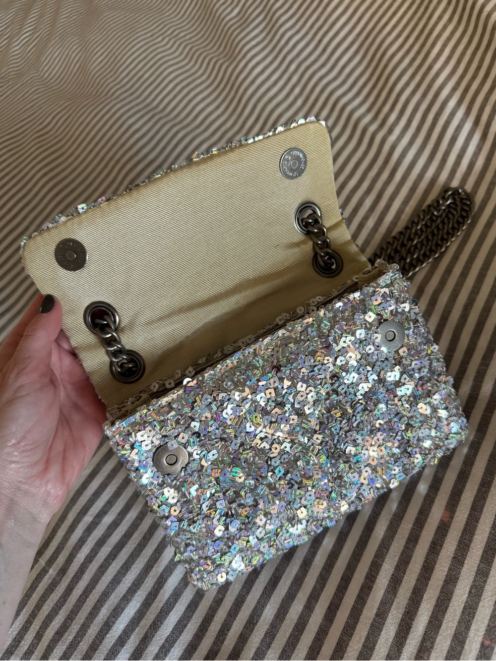 Kurt Geiger London Mini Kensington Silver Sequin Crossbody Bag - Picture 5 of 9